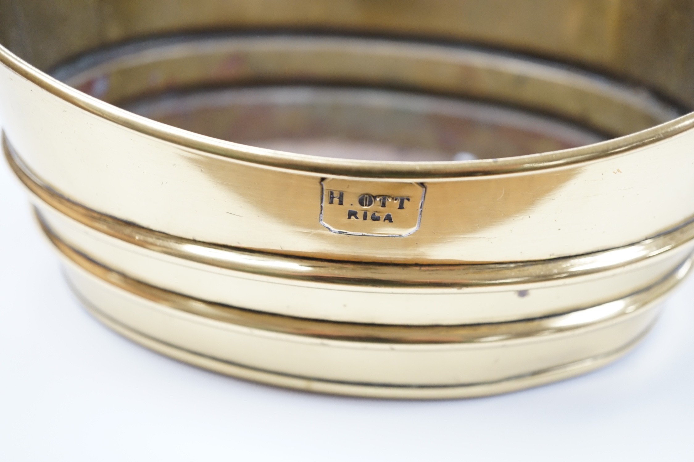A 19th century Latvian brass jardiniere, 26cm handle to handle